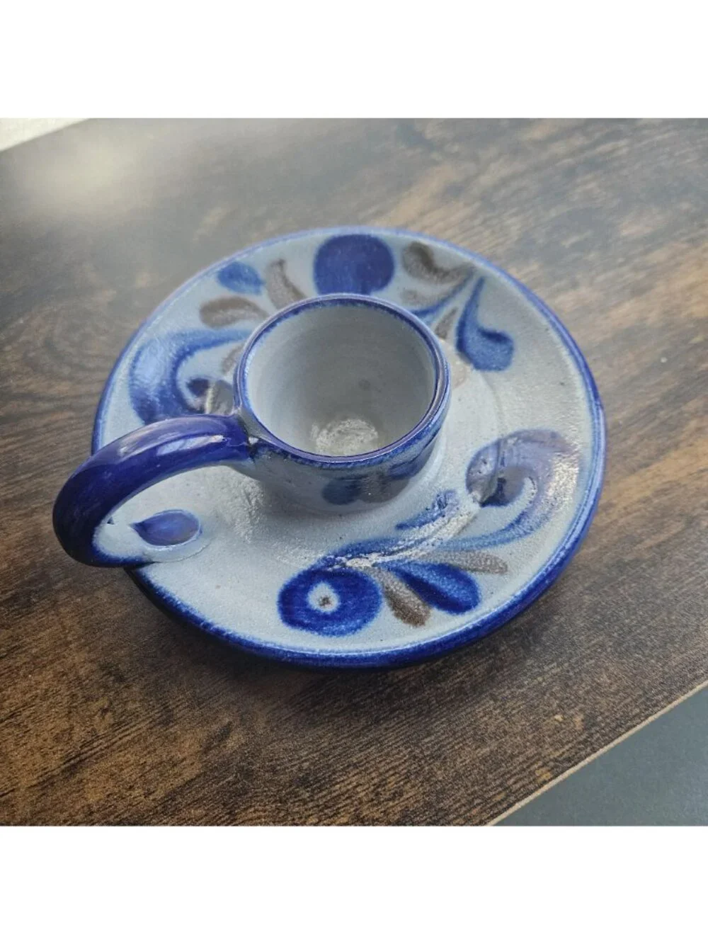 Vintage Salt Glaze Blue Chamber Candle Holder, Made in Germany